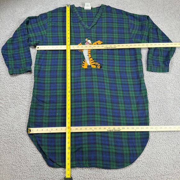 Vintage Walt Disney World Tigger Plaid Flannel Nightshirt Sleep Oversized Green - Picture 3 of 7